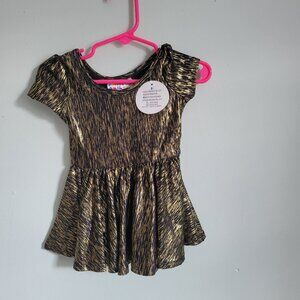 Dot Dot Smile Dress Baby Girl's 6-12mo Black & Gold Cap Sleeve Twirl Stretch NWT
